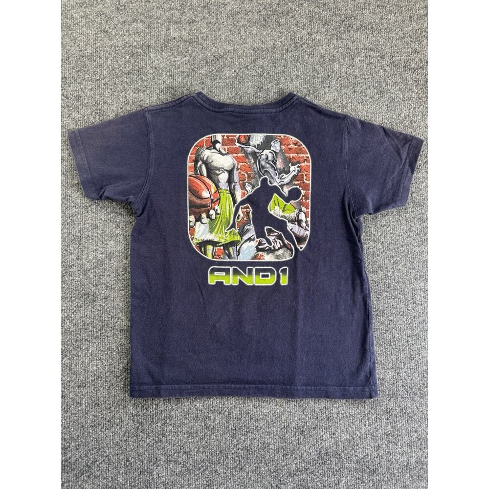 Vintage Y2K And1 Basketball Double Sided Graphic Short Sleeve Shirt Kids M 5/6